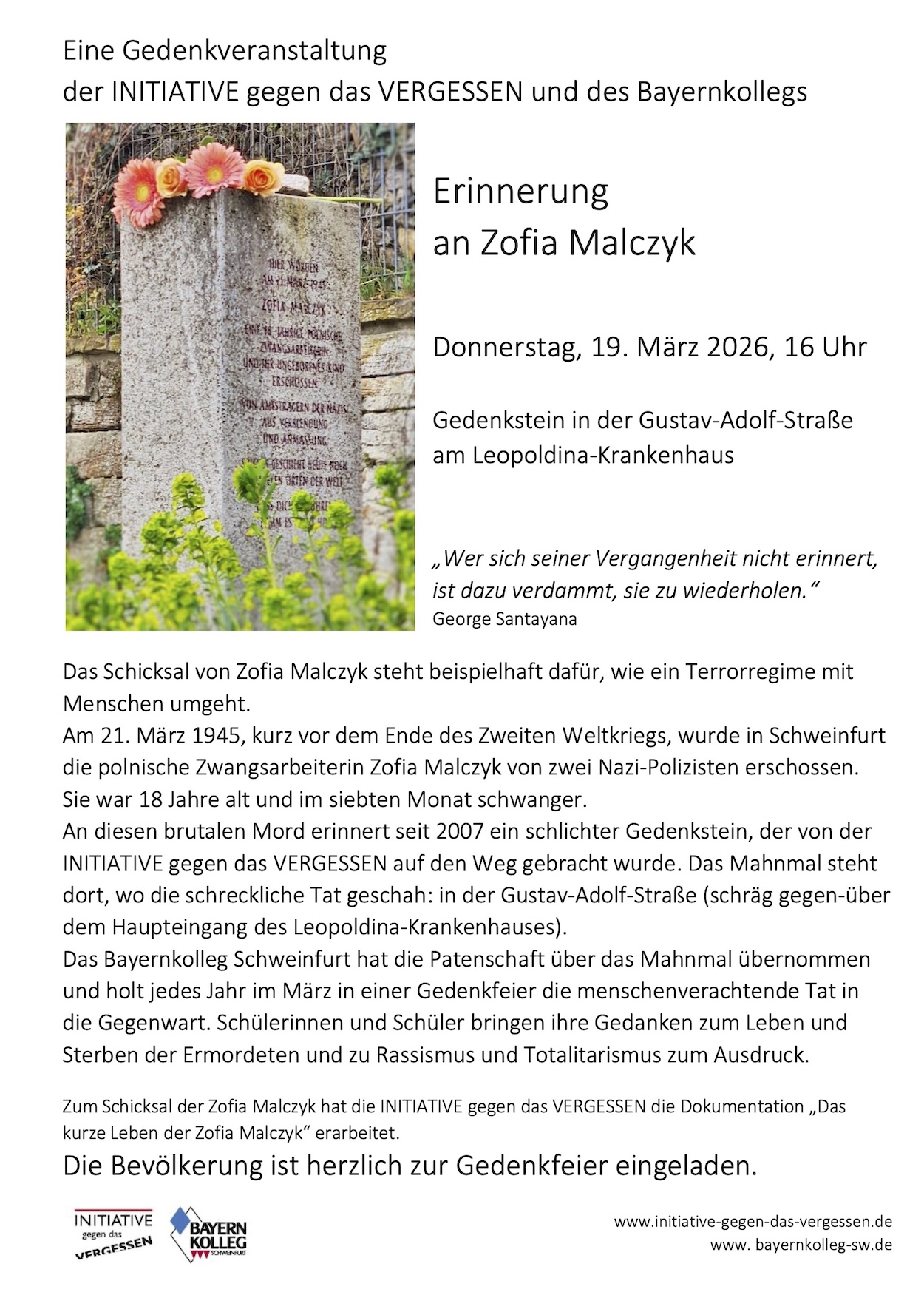 Einladung Gedenken an Zofia Malczyk 2026